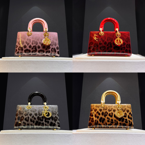 輕奢漸變色豹紋包真皮戴妃包包2026新款斜背手提包潮流單肩包亮片