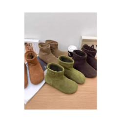 2025冬季新款磨砂真皮平底復古馬丁靴女加絨保暖醜萌大頭雪地棉靴