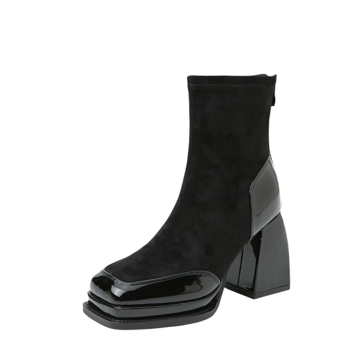 真皮超高跟鞋女秋冬款2026新款方頭粗跟小個子配裙子高級感小短靴 真皮超高跟鞋女秋冬款2026新款方頭粗跟小個子配裙子高級感小短靴