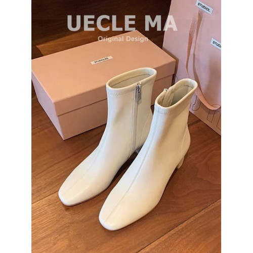 短靴女2025新款秋冬真皮高跟馬丁靴子法式小踝靴切爾西白色瘦瘦靴