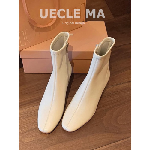 短靴女2025新款秋冬真皮高跟馬丁靴子法式小踝靴切爾西白色瘦瘦靴