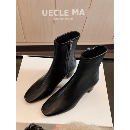 短靴女2025新款秋冬真皮高跟馬丁靴子法式小踝靴切爾西白色瘦瘦靴