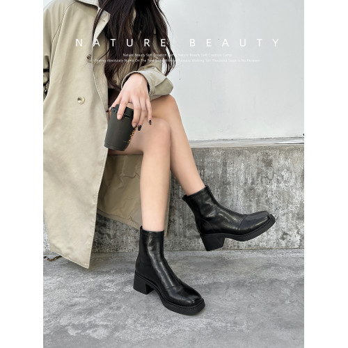 自然卷瘦瘦靴女方頭百搭氣質秋冬粗跟馬丁靴女英倫通勤切爾西短靴 自然卷瘦瘦靴女方頭百搭氣質秋冬粗跟馬丁靴女英倫通勤切爾西短靴