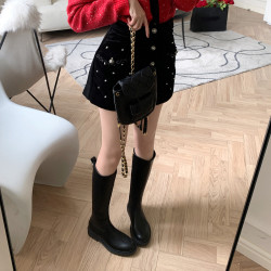 長靴女秋冬2025年新款低跟側拉鍊加絨騎士靴長筒靴真皮高筒機車靴