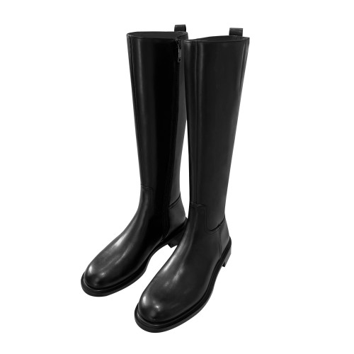 長靴女秋冬2025年新款低跟側拉鍊加絨騎士靴長筒靴真皮高筒機車靴