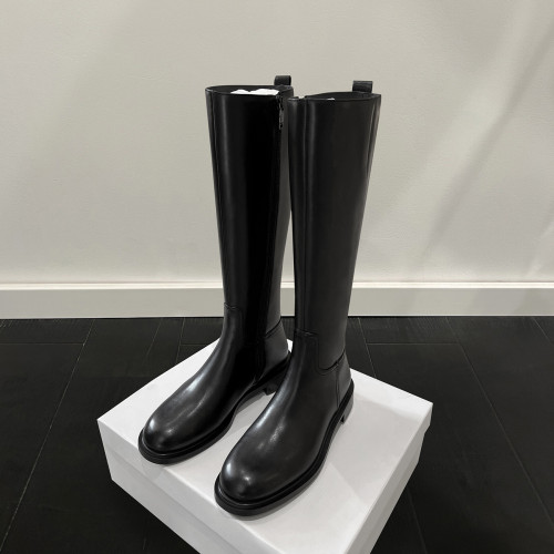 長靴女秋冬2025年新款低跟側拉鍊加絨騎士靴長筒靴真皮高筒機車靴