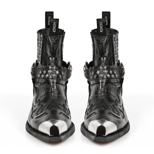 尖頭切爾西靴女2025春季新款真皮復古金屬頭西牛仔靴男女增高短靴