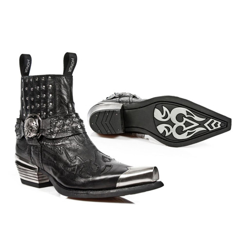 尖頭切爾西靴女2025春季新款真皮復古金屬頭西牛仔靴男女增高短靴