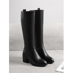 全牛皮真皮高跟騎士靴粗跟不過膝高筒靴及膝長靴秋冬新款女靴長筒