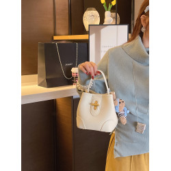 I.TELLE輕奢荔枝紋手提包女高級感鎖釦水桶包小衆斜後後背包質感包包