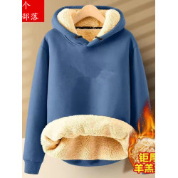 冬季加厚羊羔絨衛衣男士連帽套頭純色學生保暖上衣加絨打底衫男潮