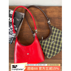 CryingCenter復古千禧格紋紅色皮包手提包腋下包 可斜背 哭喊中心