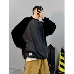 PGUP STUDIO美式復古雅痞撞色插肩袖男士寬鬆衛衣圓領休閒上衣潮