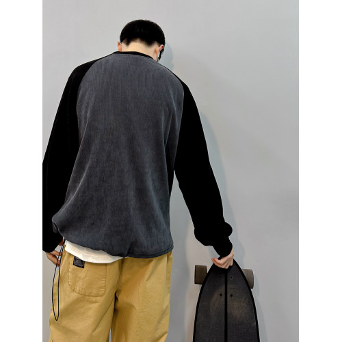 PGUP STUDIO美式復古雅痞撞色插肩袖男士寬鬆衛衣圓領休閒上衣潮