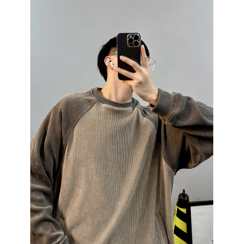 PGUP STUDIO美式復古雅痞撞色插肩袖男士寬鬆衛衣圓領休閒上衣潮