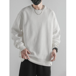 日系重磅圓領復古加絨加厚假兩件衛衣男秋冬季外套百搭華夫格上衣