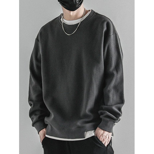 日系重磅圓領復古加絨加厚假兩件衛衣男秋冬季外套百搭華夫格上衣 日系重磅圓領復古加絨加厚假兩件衛衣男秋冬季外套百搭華夫格上衣