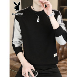 花花公子衛衣男士春秋季潮流圓領百搭長袖t恤加絨加厚打底衫上衣