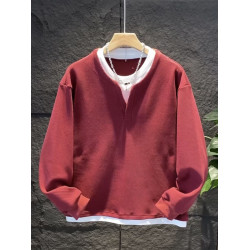 假兩件拼接慵懶風V圓領衛衣男潮流高級寬鬆百搭情侶長袖T恤打底衫