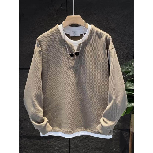 假兩件拼接慵懶風V圓領衛衣男潮流高級寬鬆百搭情侶長袖T恤打底衫