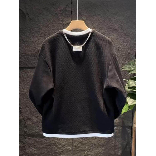 假兩件拼接慵懶風V圓領衛衣男潮流高級寬鬆百搭情侶長袖T恤打底衫