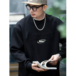 美式紅色衛衣男春秋潮流鋼母寬鬆落肩上衣圓領內搭長袖套頭衫