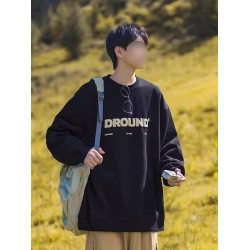 重磅日系cityboy藏青色無帽圓領衛衣男秋冬寬鬆oversize潮流上衣