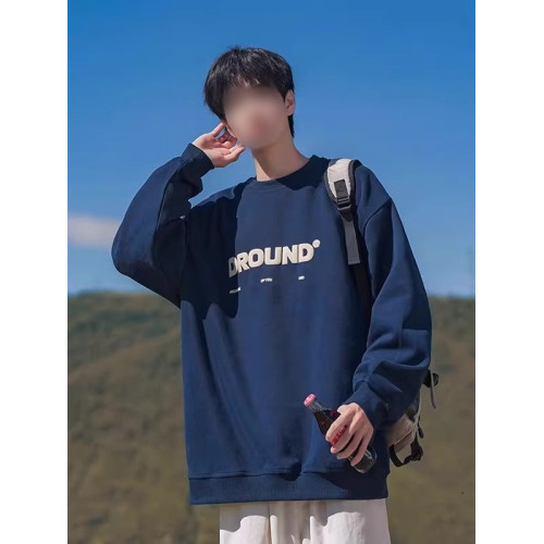 重磅日系cityboy藏青色無帽圓領衛衣男秋冬寬鬆oversize潮流上衣