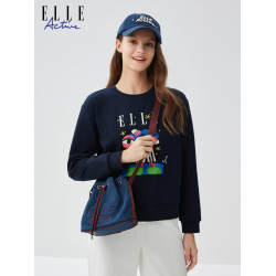 ELLE Active時尚潮流女包仿牛仔抽繩水桶包高級感氣質單肩斜後後背包