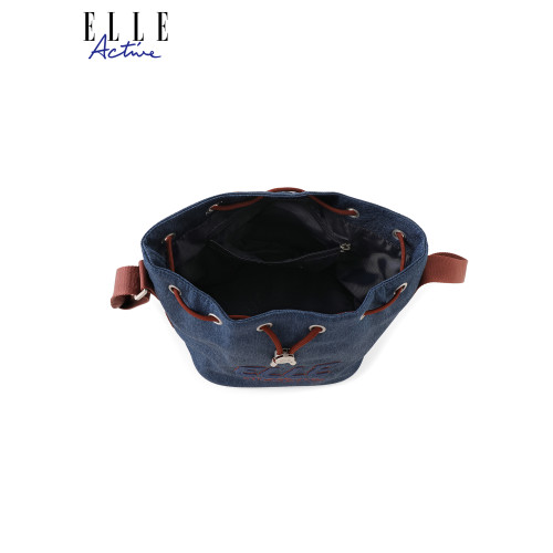 ELLE Active時尚潮流女包仿牛仔抽繩水桶包高級感氣質單肩斜後後背包