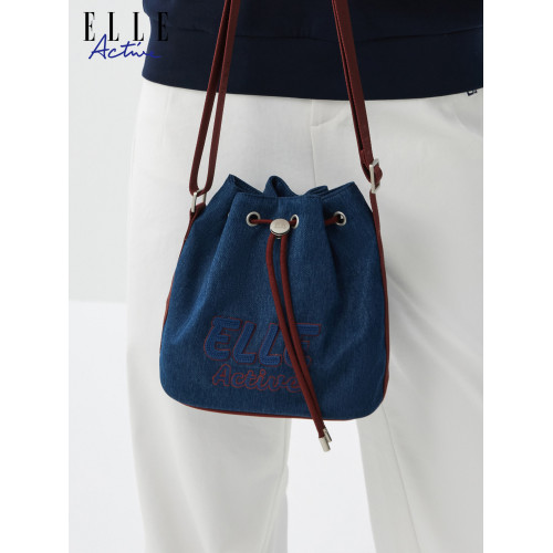 ELLE Active時尚潮流女包仿牛仔抽繩水桶包高級感氣質單肩斜後後背包