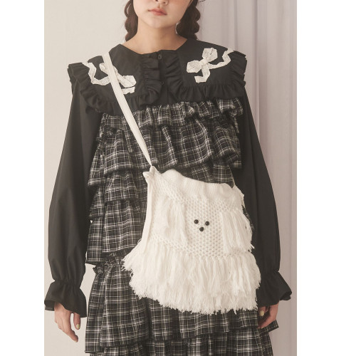 獨元merry 25年新款甜美可愛毛絨狗狗流蘇斜後後背包女針織包包單肩包