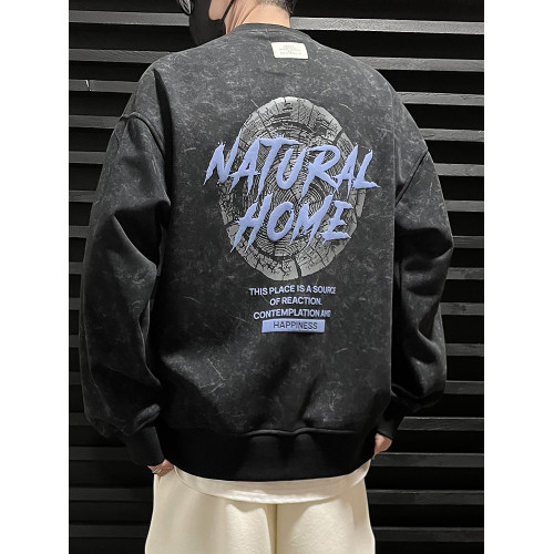 美式高街潮牌衛衣男大碼加肥加大胖子寬鬆青少年圓領套頭長袖上衣