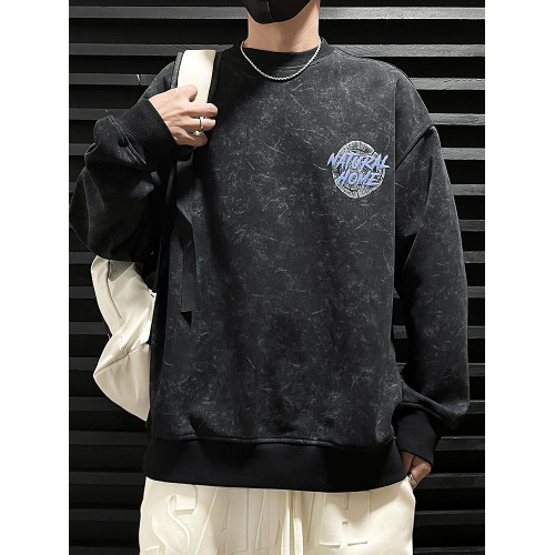 美式高街潮牌衛衣男大碼加肥加大胖子寬鬆青少年圓領套頭長袖上衣