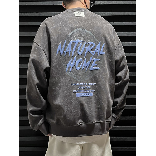 美式高街潮牌衛衣男大碼加肥加大胖子寬鬆青少年圓領套頭長袖上衣