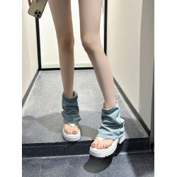 夾趾涼靴女短筒增高厚底時尚涼鞋配裙子網紅牛仔藍褲琯靴菸筒靴潮