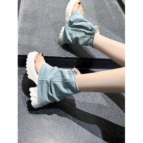 夾趾涼靴女短筒增高厚底時尚涼鞋配裙子網紅牛仔藍褲琯靴菸筒靴潮