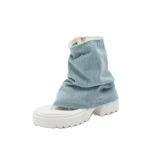 夾趾涼靴女短筒增高厚底時尚涼鞋配裙子網紅牛仔藍褲琯靴菸筒靴潮