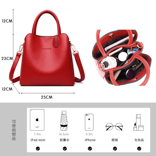 香港真皮包包女2025新款小水桶包女士媽媽手提包單肩包百搭斜後後背包
