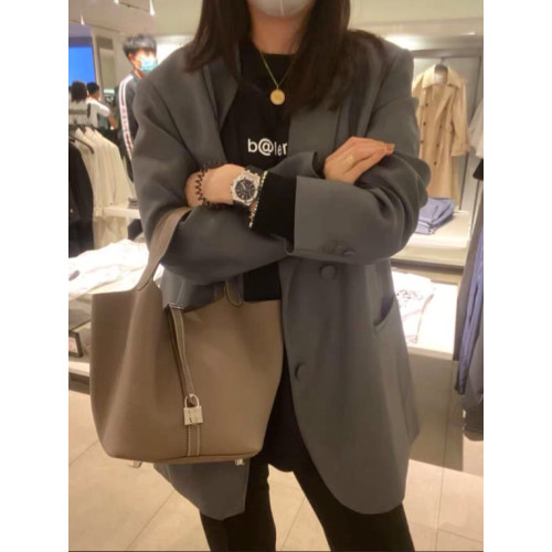 包包女2021新款潮菜籃子女包軟皮PU荔枝紋水桶包休閒手提子母包潮