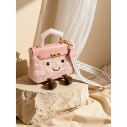 ZRVR毛茸茸bk小精靈手提鉑金包女冬季新款敲可愛卡通笑臉毛絨包包