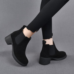 真皮切爾西短靴女春秋單靴粗跟2026新款高跟菸筒靴女英倫風馬丁靴