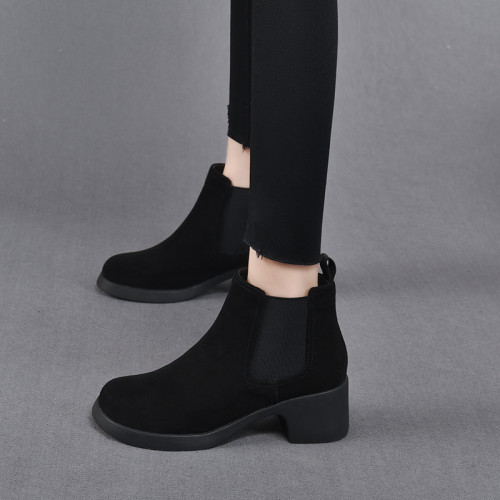 真皮切爾西短靴女春秋單靴粗跟2026新款高跟菸筒靴女英倫風馬丁靴