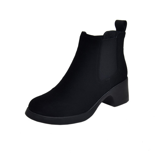 真皮切爾西短靴女春秋單靴粗跟2026新款高跟菸筒靴女英倫風馬丁靴