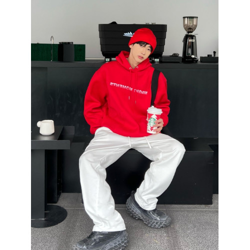 本命年紅色美式衛衣男連帽加絨加厚冬季寬鬆套頭上衣外套百搭潮流