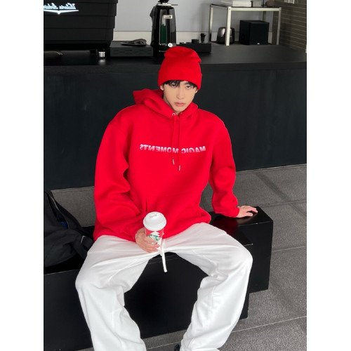 本命年紅色美式衛衣男連帽加絨加厚冬季寬鬆套頭上衣外套百搭潮流