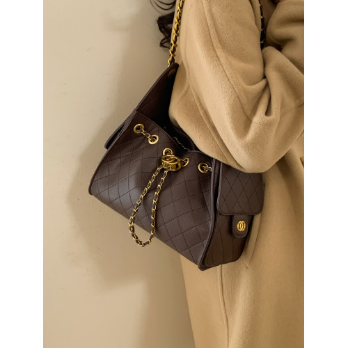 高級感小衆包包女2025新款秋冬百搭休閒單肩腋下包菱格鏈條水桶包