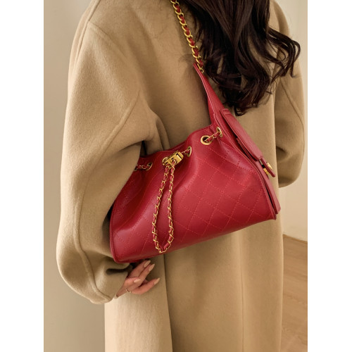 高級感小衆包包女2025新款秋冬百搭休閒單肩腋下包菱格鏈條水桶包