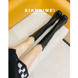 不過膝長靴女2025秋冬粗腿彈力靴小個子騎士靴高筒厚底顯瘦長筒靴