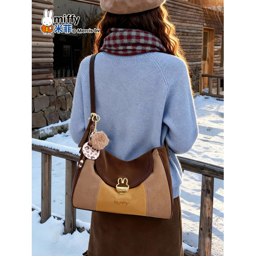 米菲大容量托特包復古拼色單肩hobo包氣質百搭通勤腋下包斜後後背包包